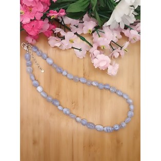 Natural Blue Lace Agate Tumbled Nuggets Necklace